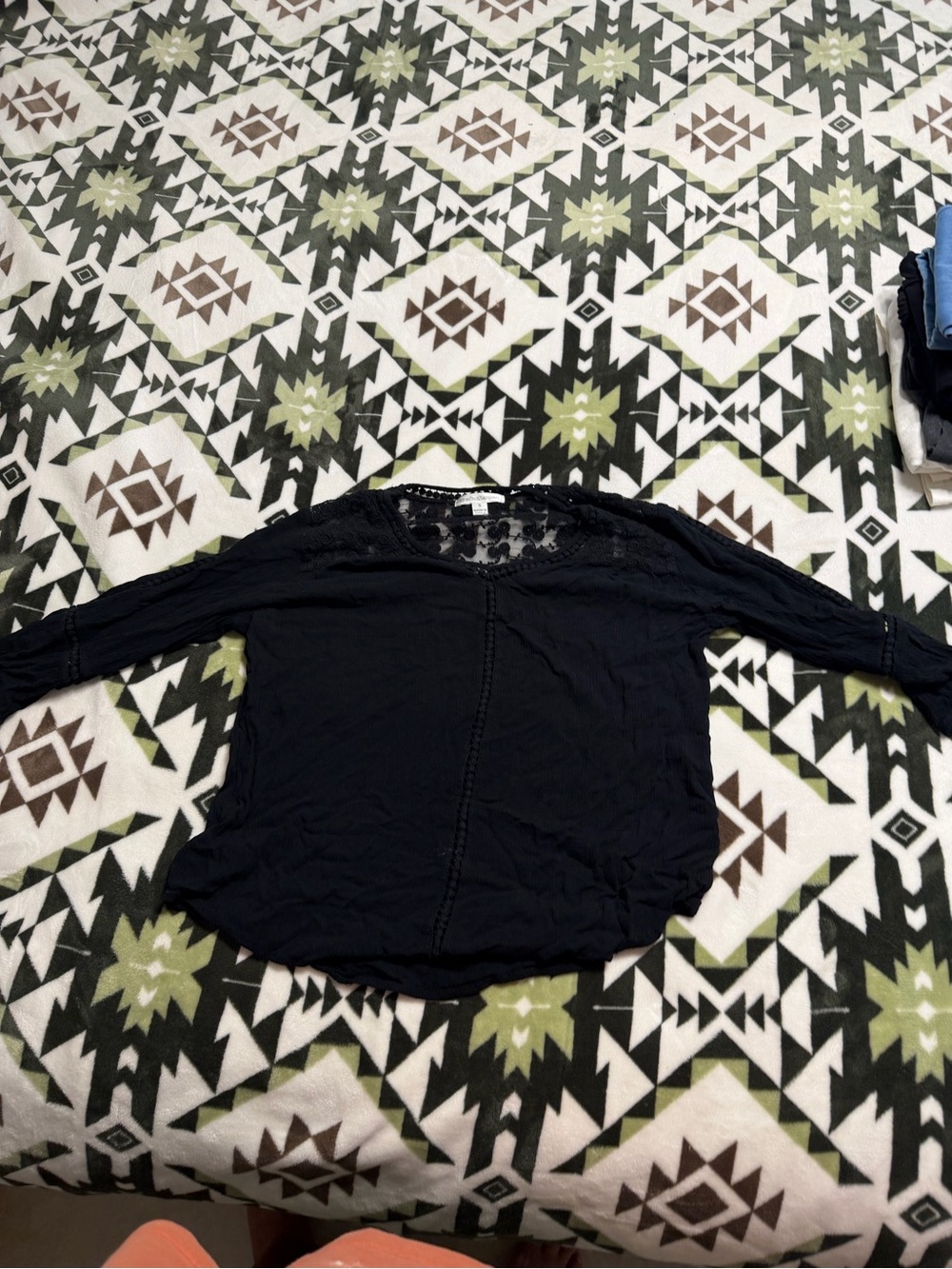 JohnPaulRichard Black Lace-Detail Long Sleeve Blouse